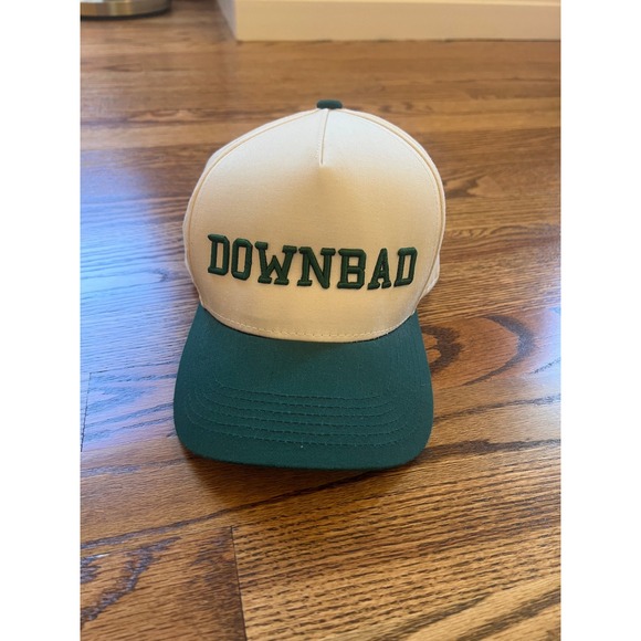 Unbranded Accessories - Snapback Hat Unisex OS Cream & Green  "Downbad"  Embroidered Trucker Cap